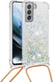 Lunso - Backcover hoes met koord - Geschikt voor Samsung Galaxy S21 FE - Glitter Zilver Goud