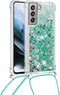Lunso - Backcover hoes met koord - Geschikt voor Samsung Galaxy S21 FE - Glitter Groen
