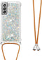 Lunso - Backcover hoes met koord - Geschikt voor Samsung Galaxy S21 FE - Glitter Zilver Goud