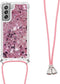 Lunso - Backcover hoes met koord - Geschikt voor Samsung Galaxy S21 FE - Glitter Rose Goud
