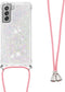 Lunso - Backcover hoes met koord - Geschikt voor Samsung Galaxy S21 FE - Glitter Zilver