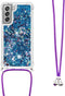 Lunso - Backcover hoes met koord - Geschikt voor Samsung Galaxy S21 FE - Glitter Blauw