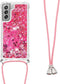 Lunso - Backcover hoes met koord - Geschikt voor Samsung Galaxy S21 FE - Glitter Roze