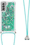 Lunso - Backcover hoes met koord - Geschikt voor Samsung Galaxy S21 FE - Glitter Groen