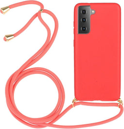 Lunso - Backcover hoes met koord - Geschikt voor Samsung Galaxy S21 - Rood