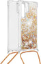 Lunso - Backcover hoes met koord - Geschikt voor Samsung Galaxy S22 Ultra - Glitter Goud
