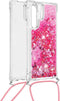 Lunso - Backcover hoes met koord - Geschikt voor Samsung Galaxy S22 Ultra - Glitter Roze
