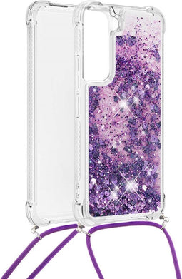 Lunso - Backcover hoes met koord - Geschikt voor Samsung Galaxy S22 - Glitter Paars