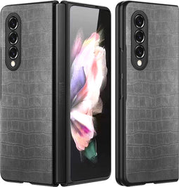 Lunso - Croco patroon cover hoes - Geschikt voor Samsung Galaxy Z Fold3 - Grijs