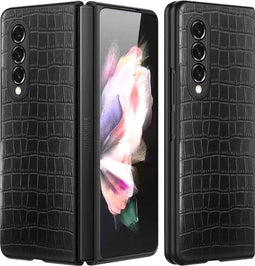 Lunso - Croco patroon cover hoes - Geschikt voor Samsung Galaxy Z Fold3 - Zwart