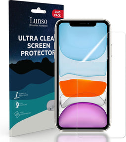 Lunso - Duo Pack (2 stuks) Beschermfolie - Full Cover Screen Protector - Geschikt voor iPhone 11