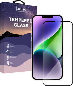 Lunso - Geschikt voor iPhone 14+ / 14 Plus - Gehard Beschermglas - Full Cover Screenprotector - Black Edge