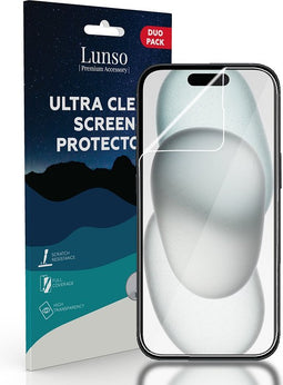 Lunso - Geschikt voor iPhone 15 - Duo Pack (2 stuks) Beschermfolie - Full Cover Screen protector