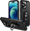 Lunso - Geschikt voor iPhone 15 Pro - Armor backcover hoes met ringhouder - Zwart