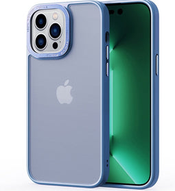 Lunso - Geschikt voor iPhone 15 Pro - Back cover hoesje - Metalen ring Lichtblauw