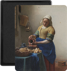 Lunso - Geschikt voor Kobo Aura Edition 1 hoes (6 inch) - Vegan Saffiano Leren sleep cover - Vermeer Melkmeisje