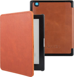 Lunso Geschikt voor Kobo Aura Edition 2 hoes (6 inch) - Leren sleepcover - Cognac