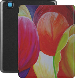 Lunso - Geschikt voor Kobo Aura H20 Edition 2 hoes (6.8 inch) - Vegan Saffiano Leren sleep cover - Tulpen