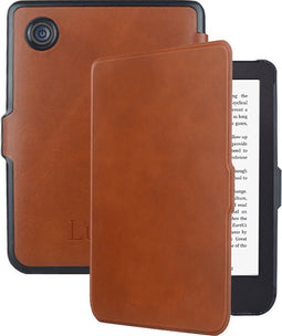 Lunso Geschikt voor Kobo Clara 2E hoes (6 inch) - Leren sleepcover - Cognac