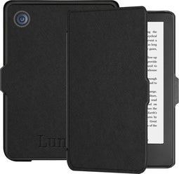 Lunso - Geschikt voor Kobo Clara 2E hoes (6 inch) - Vegan Saffiano Leren sleep cover - Zwart