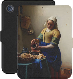 Lunso - Geschikt voor Kobo Clara 2E hoes (6 inch) - Vegan Saffiano Leren sleep cover - Vermeer Melkmeisje