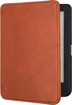 Lunso - Geschikt voor Kobo Clara HD (6 inch) - Lederen sleepcover hoes - Cognac