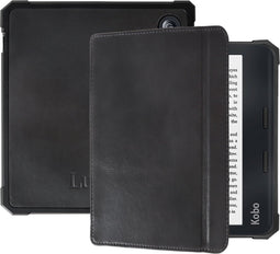 Lunso - Geschikt voor Kobo Libra 2 hoes (7 inch) - Lederen sleep cover - Zwart