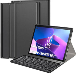 Lunso - Geschikt voor Lenovo Tab M10 Gen 3 (3e generatie) - Afneembare Toetsenbord Hoes - Zwart