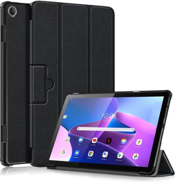 Lunso - Geschikt voor Lenovo Tab M10 Gen 3 (3e generatie) - Tri-Fold Bookcase hoes - Zwart
