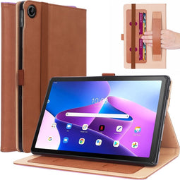 Lunso - Geschikt voor Lenovo Tab M10 Plus Gen 3 (3e generatie) - Luxe Bookcase hoes - Bruin