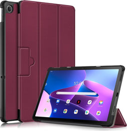 Lunso - Geschikt voor Lenovo Tab M10 Plus Gen 3 (3e generatie) - Tri-Fold Bookcase hoes - Bordeaux Rood