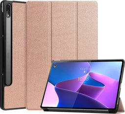 Lunso - Geschikt voor Lenovo Tab P12 Pro - Tri-Fold Bookcase hoes - Rose Goud (niet voor de Geschikt voor Lenovo Tab P12)