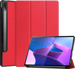Lunso - Geschikt voor Lenovo Tab P12 Pro - Tri-Fold Bookcase hoes - Rood (niet voor de Geschikt voor Lenovo Tab P12)