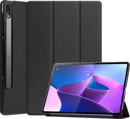 Lunso - Geschikt voor Lenovo Tab P12 Pro - Tri-Fold Bookcase hoes - Zwart (niet voor de Geschikt voor Lenovo Tab P12)