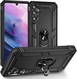 Lunso - Geschikt voor Samsung Galaxy A34 - Armor backcover hoes met ringhouder - Zwart