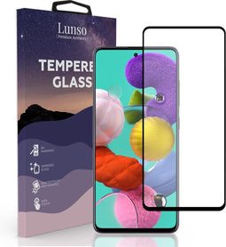 Lunso Geschikt voor Samsung Galaxy A51 Beschermglas - Full Cover Screenprotector - Black Edge