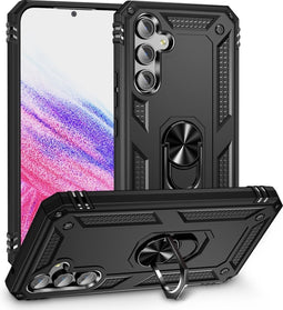 Lunso - Geschikt voor Samsung Galaxy A54 - Armor backcover hoes met ringhouder - Zwart