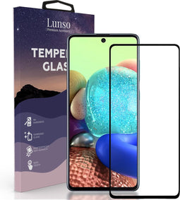 Lunso - Geschikt voor Samsung Galaxy A72 - Gehard Beschermglas - Full Cover Screenprotector - Black Edge