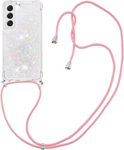 Lunso - Geschikt voor Samsung Galaxy S23 Plus / S23+ - Telefoonhoes met koord - Glitter Zilver/Roze