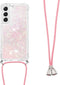 Lunso - Geschikt voor Samsung Galaxy S23 Plus / S23+ - Telefoonhoes met koord - Glitter Lichtroze