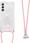 Lunso - Geschikt voor Samsung Galaxy S23 Plus / S23+ - Telefoonhoes met koord - Glitter Zilver/Roze