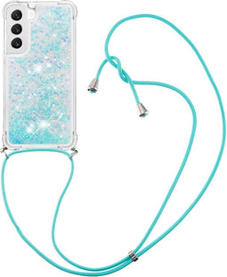 Lunso - Geschikt voor Samsung Galaxy S23 - Telefoonhoes met koord - Glitter Lichtblauw