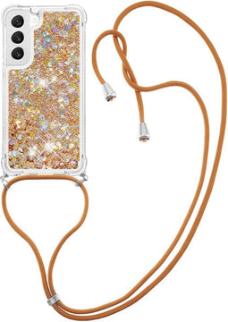 Lunso - Geschikt voor Samsung Galaxy S23 - Telefoonhoes met koord - Glitter Goud