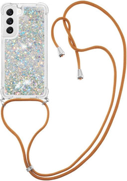 Lunso - Geschikt voor Samsung Galaxy S23 - Telefoonhoes met koord - Glitter Zilver