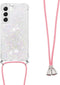Lunso - Geschikt voor Samsung Galaxy S23 - Telefoonhoes met koord - Glitter Zilver/Roze