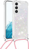 Lunso - Geschikt voor Samsung Galaxy S23 - Telefoonhoes met koord - Glitter Zilver/Roze