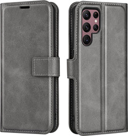 Lunso - Geschikt voor Samsung Galaxy S23 Ultra - cover bookcase hoes - Grijs