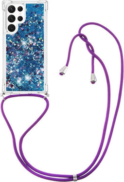 Lunso - Geschikt voor Samsung Galaxy S23 Ultra - Telefoonhoes met koord - Glitter Blauw