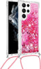 Lunso - Geschikt voor Samsung Galaxy S23 Ultra - Telefoonhoes met koord - Glitter Roze