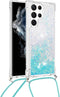 Lunso - Geschikt voor Samsung Galaxy S23 Ultra - Telefoonhoes met koord - Glitter Lichtblauw